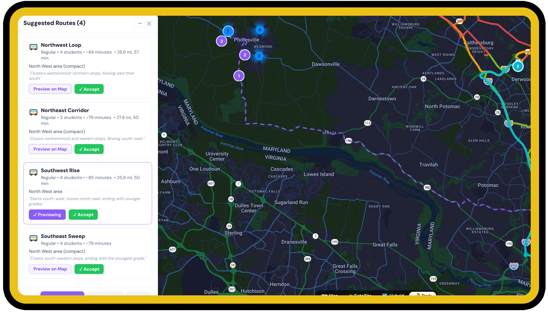 AI-generated route suggestions with map preview